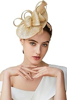 BABEYOND Women's Pillbox Fascinator Hat Kentucky Derby Hat Feather Fascinator Headband Tea Party Fascinator Hat for Cocktail (Gold)