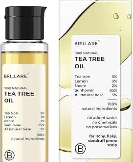 Brillare 5% Tea Tree Oil for Dandruff & Itchy Scalp | Removes Dandruff from Roots | 100% Natural, Preservative-Free with Tea Tree, Lemon & Neem | Deep Cleans Scalp | Anti Dandruff Hair Oil