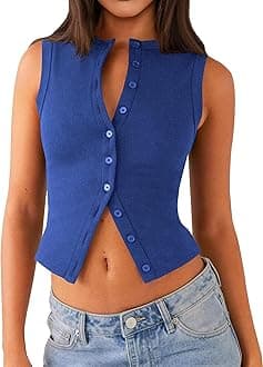 Womens Going Out Tops Summer Spring Ribbed Tank Sexy Crop Cute Y2K Button Down T Shirts Fashion Clothes 2026