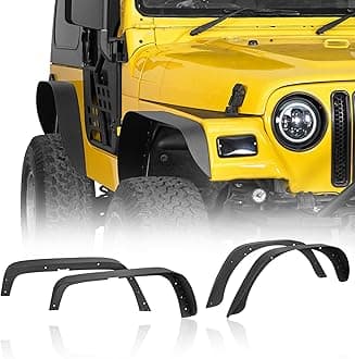 Hooke Road Wrangler TJ Fender Flares, Front & Rear Steel Wheel Mud Guards for 1997-2006 Jeep Wrangler TJ - 4PCS Set