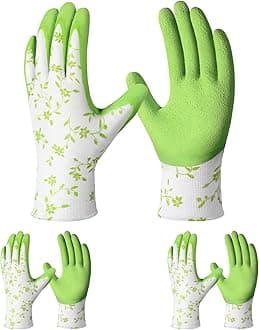Pleneal Gardening Gloves for Women Men - 3 Pairs Breathable Garden Gloves with Grip, Printed Latex Coating Outdoor Working Gloves for Lawn Yard, Medium Size Fits Most