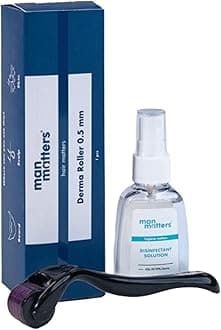 Man Matters Derma Roller With Disinfectant | 540 Micro 0.5mm Titanium Alloy Needles | Reduces Hair Fall & Stimulates Hair Follicles | Easy to use | Safe and Effective