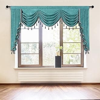 Thick Chenille Window Curtains Valance for Living Room Turquoise Waterfall Valance for Bedroom (W79,1 Panel)