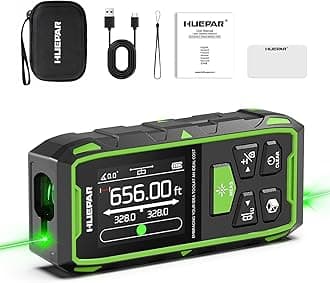 Dual Laser Measuring Tool, 656Ft Green-Beam Bilateral Digital Laser Distance Measure 6 Units Ft/in/M, Rechargeable Laser Measurement Tool -Backlit LCD Display, Length/Area/Volume/Angle Sensor