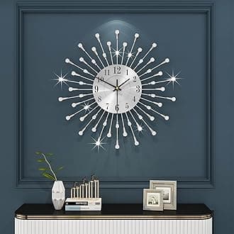 FLEBLE Large Wall Clock Battery Operated Modern Decorative Wall Clock Silent Non-Ticking 15 Inch Metal Crystal Round Clock for Living Room, Office, Kitchen, Bedroom, Farmhouse Home Decor