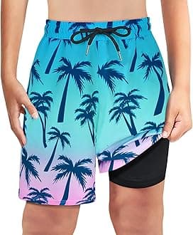 MaciRept Boys Swim Trunks Bathing Suit Swim Shorts for Boys Swimming Trunks with Boxer Brief Liner Swimsuit Board Shorts