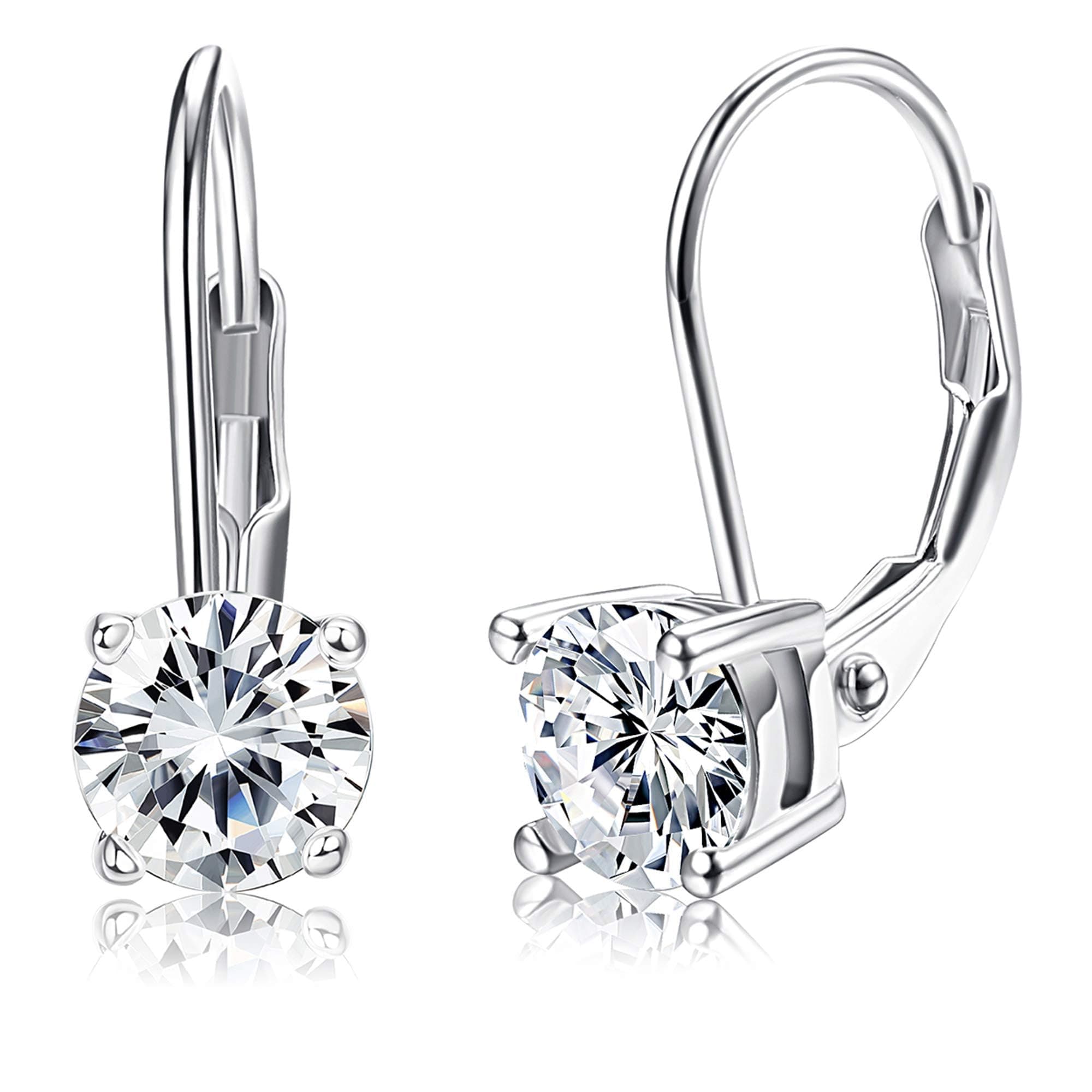 Solid 925 Sterling Silver Leverback Earrings 18K White Gold Plated Hypoallergenic Dangle Drop Square Heart Round Cubic Zirconia Earrings for Women