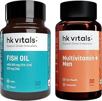 hk vitals Multivitamin Plus Men, 30 Tablets with Fish Oil Capsules For Men And Women (1000mg Omega 3 with 180 mg EPA & 120 mg DHA), 30 Capsules (Combo Pack)