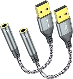 USB to 3.5mm Audio Adapter (2-Pack) - USB-A to 3.5mm TRRS 4-Pole Female External Stereo Sound Card for Headphones, Mac, PS4, PS5, PC, Laptops, Desktops