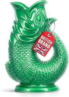 Glug Jug The Bubble Jug® Ocean Green 1.5L Litre Extra Large Fish Shaped Decorative Ceramic Glugging Cocktail, Water and Gin Gurgling Pitcher
