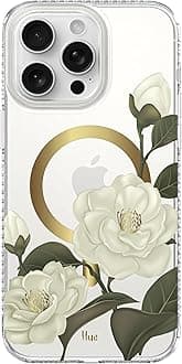 LONLI Hue - for iPhone 15 Pro Case [Compatible with Magsafe] - Camellia Phone Case - [360° Shock-Absorbent Bumper] - Cute, Unique and Aesthetic Phone Cover for Girls and Women