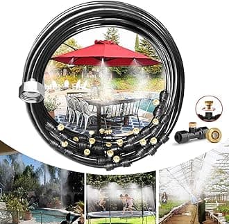 Misting Cooling System, Pre-Assembled Misting Kit,75FT (27M) Misting Line + 27 Brass Mist Nozzles + a Brass Adapter(3/4") Outdoor Mister for Patio Garden Greenhouse Trampoline Sprinkle