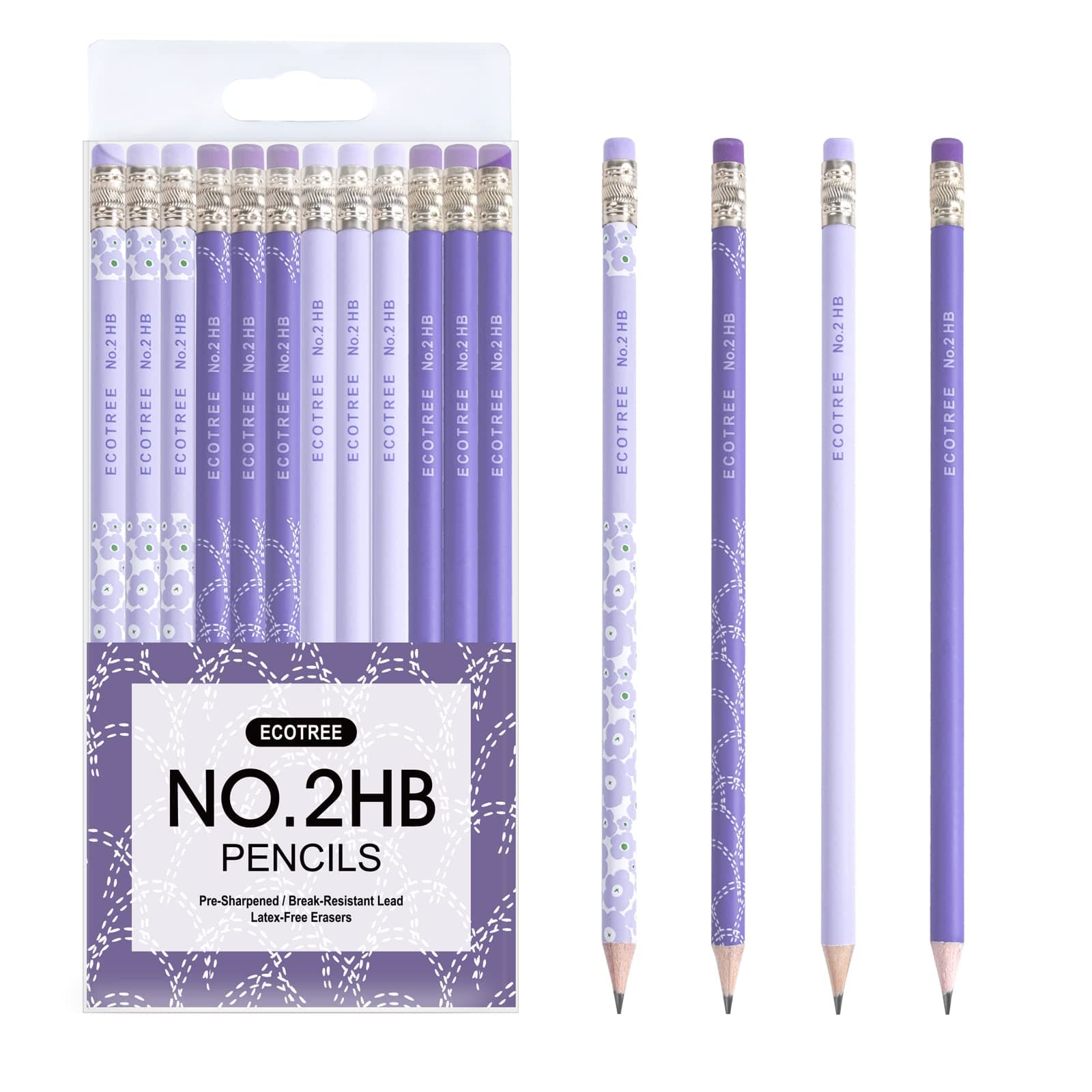 ECOTREE 12 Pcs #2 HB Pre-Sharpened Pencils with Eraser Number 2 Cute Graphite Pencils for Sketching, Birthday Pencils for Kids, School, Office