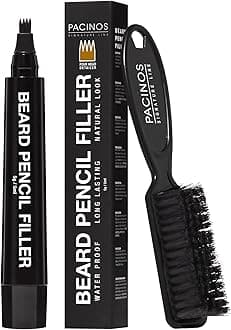 PacinosBeard Pencil Filler - Water Proof, Long Lasting Coverage & Natural Finish - Beard, Moustache & Eyebrows - Micro-Fork Tip for Seamless Application - Bristle Brush Included(Light Brown)
