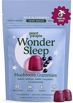 Plant People WonderSleep Mushroom Gummies Supplement Mini with Reishi Super Mushrooms, Saffron, Wild Elderberry Flavor No Sugar Vegan-Friendly & Gluten-Free Trial Size