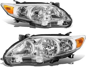Auto Dynasty Pair of Chrome Housing Amber Corner Headlights Assembly Lamps Compatible with Toyota Corolla Sedan 11-13