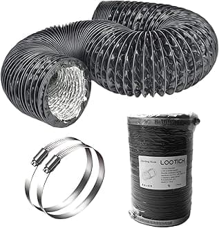 Strong 4" Air Duct 8 FT Long Black PVC Flexible Aluminum Ducting with 2 Stainless Steel Clamps 4 Layer HVAC Ventilation Hose for Grow Tents Dryer Rooms House Vent Register Lines