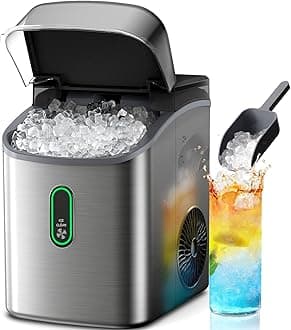 Silonn Nugget Ice Maker Countertop, Pebble Ice Maker with Soft Chewable Ice, One-Click Operation Ice Machine with Self-Cleaning, 33lbs/24H, Stainless Steel