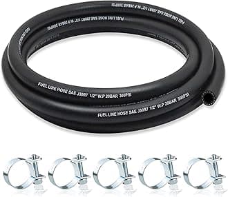 1/2 Fuel Line, NBR Rubber 1/2 Fuel Hose Nylon Braided with Hose Clamps, Fuel Line Hose for Automotive Vehicles(5FT)