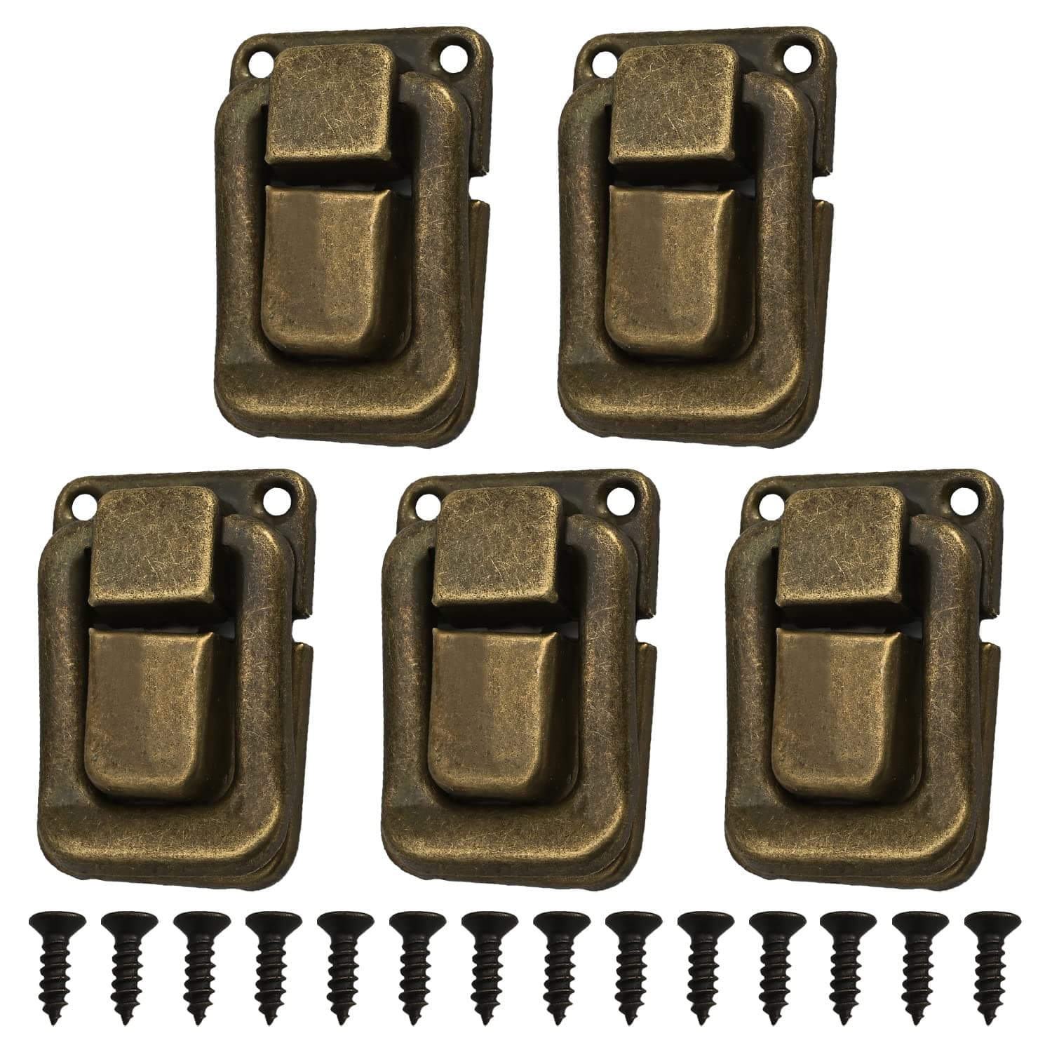 MroMax 10Pcs Toggle Catch Locks 1.46" x 1.02" (LxW) Retro Style Hasp Latches Antique Clasp Iron Yellow Bronze Decorative with Screws for Jewelry Box Ordinary Box Gift Box Wooden Case Cabinet Toolbox