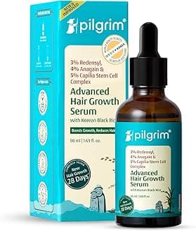 Pilgrim Redensyl 3%+Anagain 4% Advanced Hair Growth Serum for Scalp with Natural Ingredients Korean Black Rice,Controls Hair Fall,Increases Hair Density Hair Growth Serum for Unisex 1.69 Fl Oz (50ml)