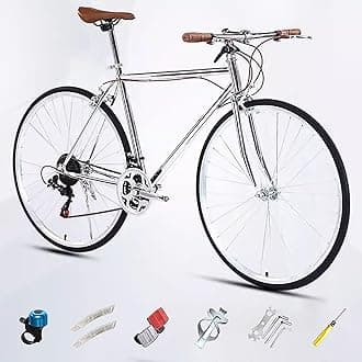 700C Racing Bike for Men Women, High Carbon Steel Frame, Single Speed Bike, Height Adjustable, Lightweight Road Bike, Adult Commuter Bicycle with V-Brake