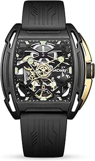 Z Series Automatic Mechanical Watch, Luxury Skeleton Wristwatch Tonneau with Leather and Silicone Strap Stainless Steel Business Dress Waterproof Timepiece Gifts for Men and Women