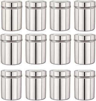 Atrock Stainless Steel Containers for Kitchen | Storage Container | Grocery Container 1Litre | 1000Ml Jars | Dabba (Set of 12) - Silver