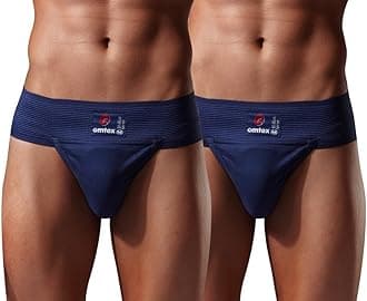 omtex - Men’s Department, Cotton Fabric Mid Rise Supporter - Athletic Tokyo Back Covered Stretchable Underwear, Solid Pattern, Navy Blue - M, Pack of 2