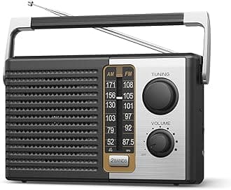 Yewrich AM FM Radio with Best Reception, Portable Battery Operated Transistor Radios, Headphone Jack, AC Powered, Suit for Senior and Home, Black