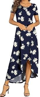 AYIFU Womens Summer Dresses High Low Slit Hem Casual Short Sleeve Maxi Dress with Buttons