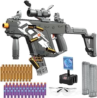 VELIYAKA Toy Gun with Soft Bullets, Automatic Shell Ejecting Foam Bullets Blaster Gun Toys with 100 Darts, 40 Bullets Case, 2 Magazines and Target, Education Toy Model Birthday Gifts for Kids Adults