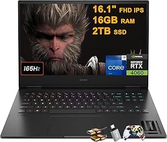 HPOmen 16 Gaming Laptop 16.1" FHD 165Hz (sRGB 100%, G-SYNC) Intel 24-core i9-13900HX 16GB RAM 2TB SSD GeForce RTX 4060 8GB RGB Backlit Thunderbolt FHD Privacy Camera Fast Charge Win11 w/ICP Accessory