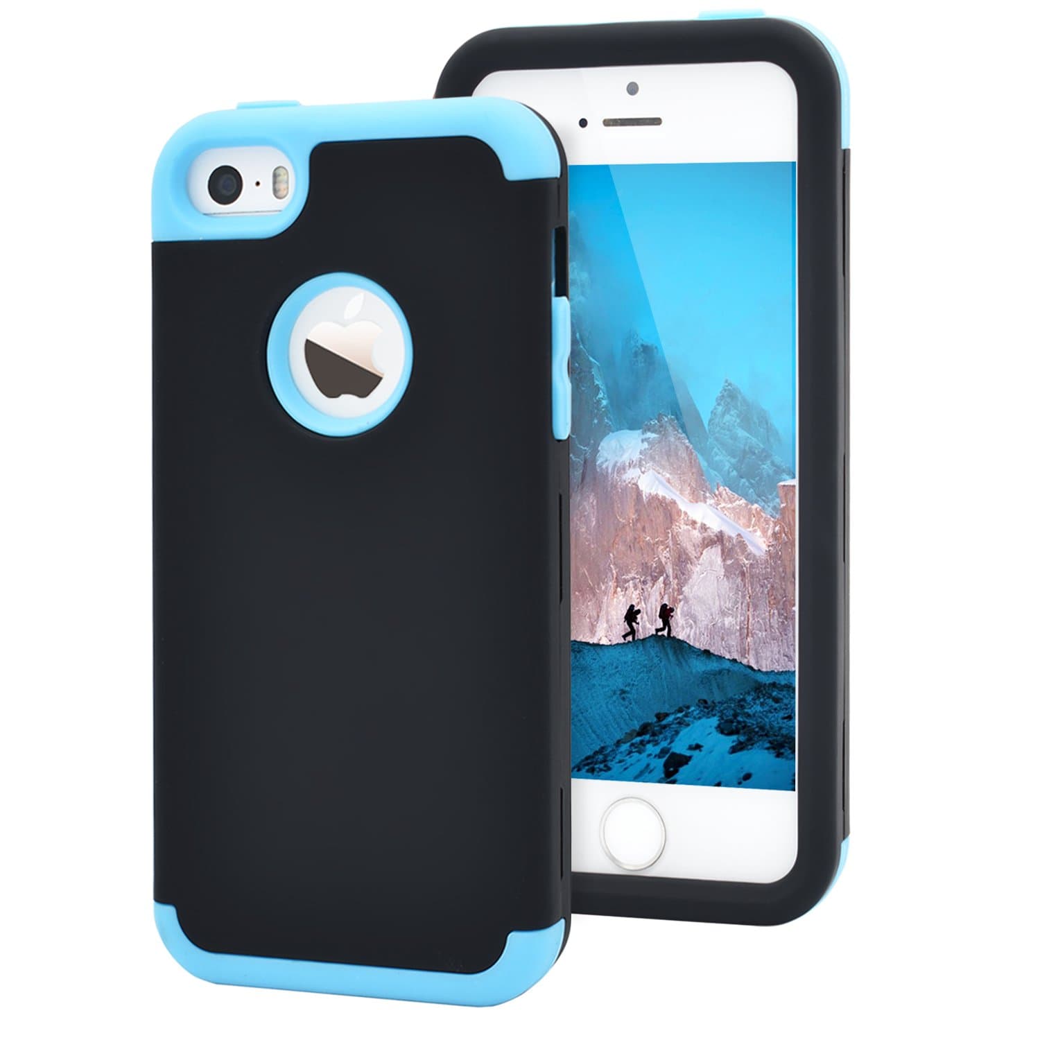 Dailylux Shockproof Case for iPhone 5 / 5C / 5S / SE, PC + Soft Silicone Three Layers Armor Anti-Slip Protective Defensive Hard Back Cover, Black + Blue