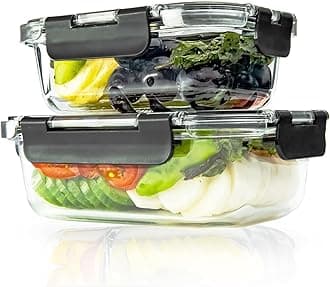Meal Prep Airtight Food Storage Glass Container Set with Lids - Freezer, Microwave & Dishwasher Safe (1000ml each Container)