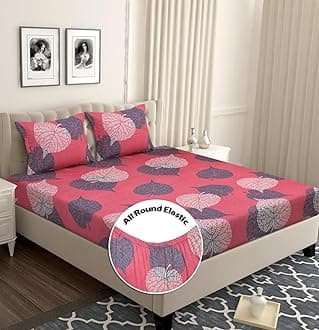 BSB HOME Premium Microfiber All Round Elastic Fitted Bedsheets for Double Bed with 2 King Size Pillow Covers 160 TC Supersoft |Wrinkel Free Bed Cover Size - 72x78+8 inches | Light Pink and Grey