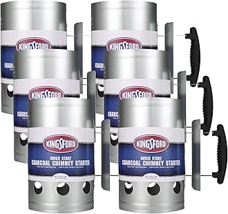 KingsfordHeavy Duty Deluxe Charcoal Chimney Starter | BBQ Chimney Starter for Charcoal Grill and Barbecues, Compact Easy to Use Chimney Starters and BBQ Grill Tools | 6 Pack