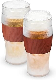 Freeze, Frozen Mugs, Freezable Pint Set, Beer Keep Your Drinks Cold, Double Walled Insulated Glasses, Tumbler for Iced Coffee, 16oz, Set of 2, Wood