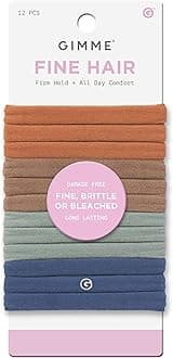 Gimme Beauty Fine Hair Elastic Bands - Slim-Fit Elastic Ties for Fine, Brittle, or Bleached Hair - No-Dent, Gentle-Grip Ponytail Holders for All-Day Comfort - 12 Pack, Assorted Colors