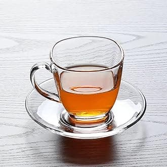 Premium Classic Glass Tea & Coffee Cup and Saucer - 250 ML, for Transparent Espresso Cappuccino hot Chocolate, Cups and Saucer Set for Coffee, Green Tea (Crystal Set 6 Cup and 6 Saucer)