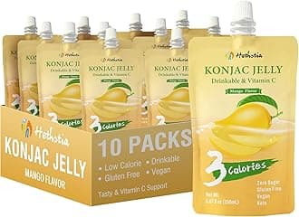 Hethstia Konjac Jelly Drinkable Pouch Mango Flavor, 10 Packs, 3 Calories, Sugar Free, Gluten Free, Vegan, Keto, Vitamin C Healthy Fruit Sweet Snacks, Good Food Gifts