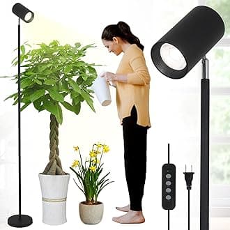 HMVPL 40W Grow Lights Stand for Indoor Plants Full Spectrum, Standing Plant Light for Indoor Growing with COB Plant Light Bulb, 4/8/12H Timer, Tall Growth Floor Lamp for Large Plant (6 Level Height)