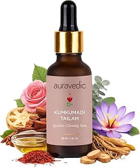 Auravedic Kumkumadi Tailam Face Oil | Enriched Saffron & Ayurvedic Herbs | Helps Reduce Dark Spots & Uneven Skin Tone | Gives Soft, Smooth & Glowing Looking Skin | Lightweight & Fast Absorbing | 30ml