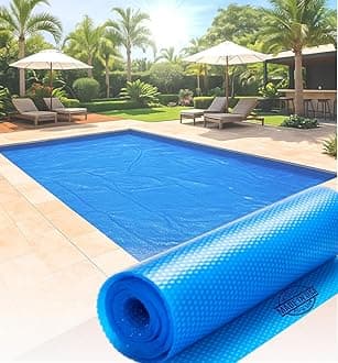 SunHeater Pool Solar Blanket - Heavy Duty Rectangular Thermal Cover with Bubbles - Heat Transfer Solar Pool Heater for In-Ground Swimming Pools - Durable 12 Mil Thick Polyethylene