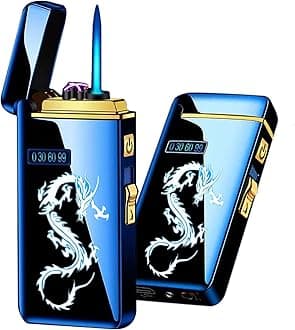 Electronic USB Rechargeable Lighter with Smart Fingerprint Ignition - Flameless Windproof Plasma Mute Cycle Charge for Camping Indoor (Blue Ice Dragon)