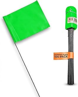 ACE Supply Green Marking Flags 100 Pack - 4 x 5-Inch Flag on 15-Inch Steel Wire - Marker Flags for Irrigation, Sprinkler Flags, Lawn Flags, Yard Flags, Dog Training, Compatible with Invisible Fence