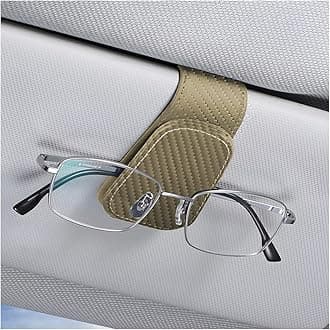 AICEL Sunglasses Holders for Car Sun Visor, Leather Eyeglasses Hanger Mounter, Magnetic Glasses Holder and Ticket Card Clip, Auto Interior Accessories Universal for SUV Pickup Truck (Beige)