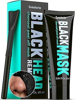 Blackhead Remover Mask - Activated Charcoal Peel Off Mask - for All Skin Types - Product of United Kingdom - Black Face Mask with Brush by Sunatoria