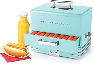 Nostalgia HDS248AQ Extra Large-Capacity Diner-Style Steamer, 24 Hot Dogs and 12 Bun Capacity, Perfect For Breakfast Sausages, Brats, Vegetables, Fish - Aqua