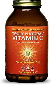HEALTHFORCE SUPERFOODS Truly Natural Vitamin C - Immune Support Supplement with Camu Camu Berry - Vitamin C Supplement for Immune Health - Vegan, Non-GMO - 240 Vegan Caps, 30 Servings